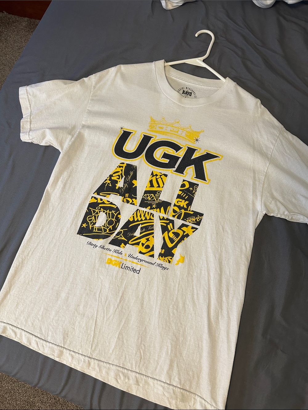 VINTAGE DGK UGK ALL DAY White Tee with Black & Yellow UGK Graphic LARGE